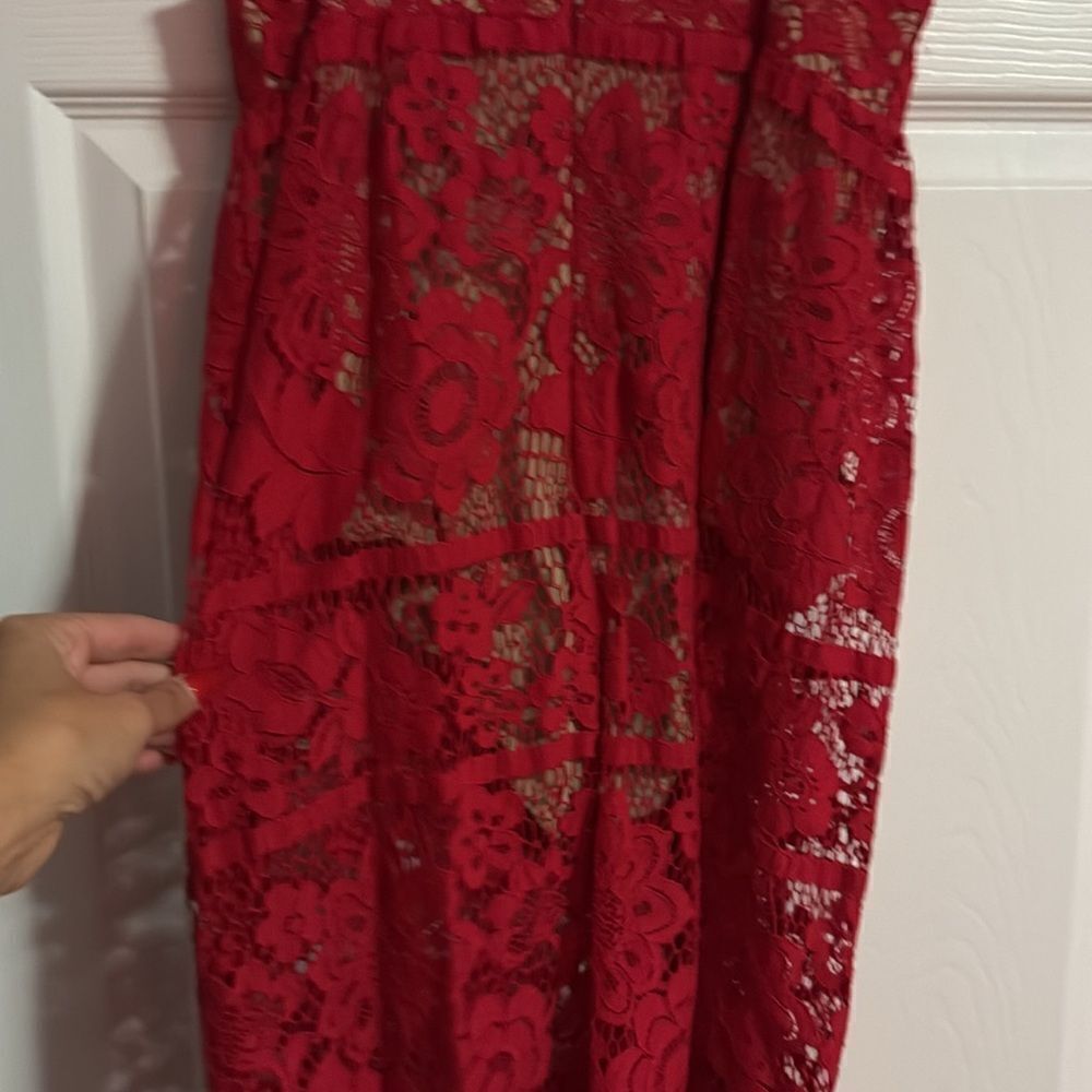 For Love and Lemons Red Lace Dress Tan Leotard Body Suit - Size Small - Like New - Picture 6 of 7